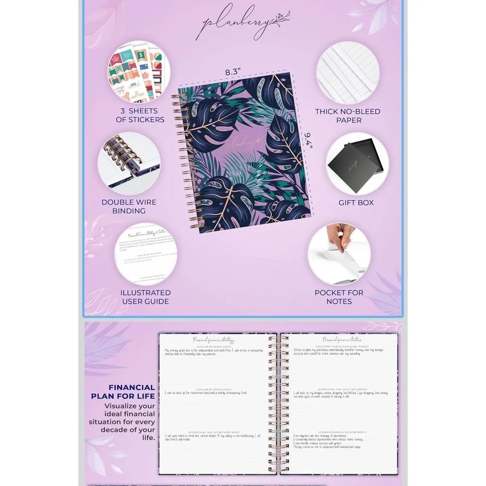 Planberry Budget Planner Organizer Undated 12 Month‎ Tropical Monstera A5